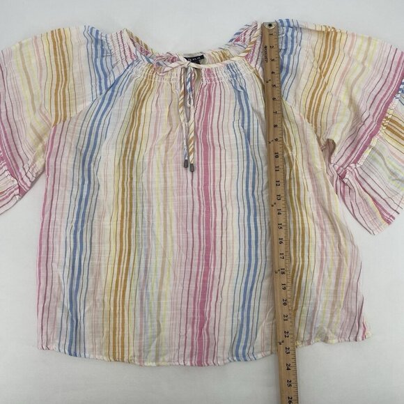 A.N.A Women’s Size XL Colorful Stripes Top Peasant Flare Sleeve Bohemian - Picture 4 of 7